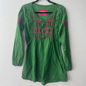 Odd Molly Green Pink Embroidery Long Sleeve Tunic Size 4